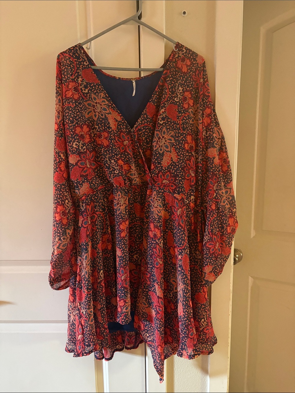 Free People Floral V-Neck Red and Navy Dress